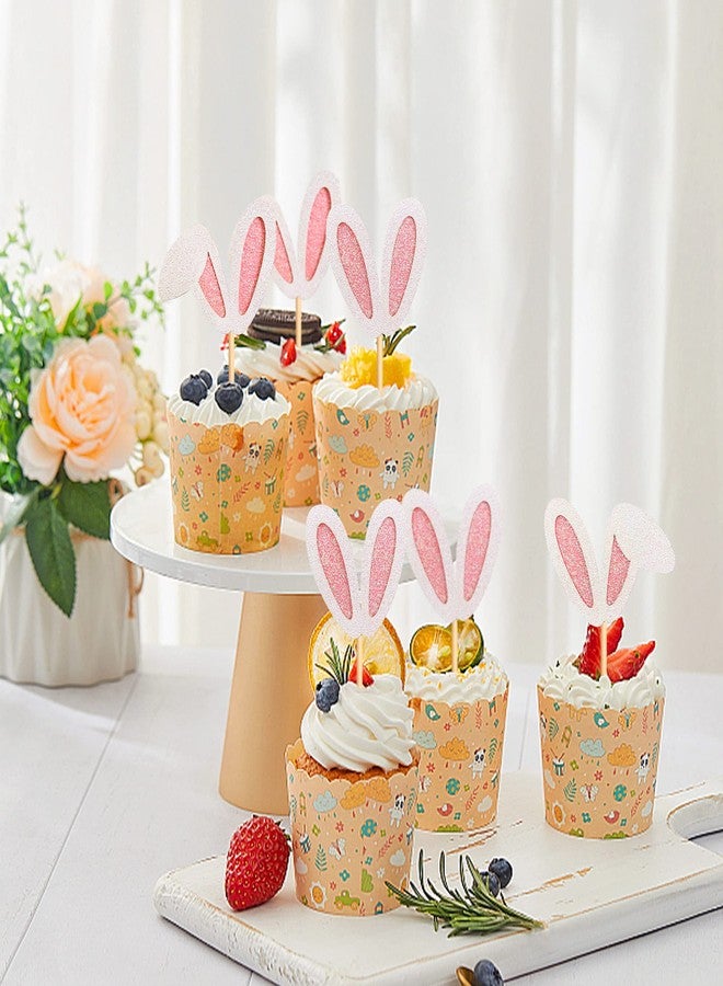Ercadio 24 Pack Easter Bunny Ear Cupcake Toppers Glitter Rabbit Ears Cupcake Picks Easter Day Cupcake Toppers Rabbit Cake Toppers for Spring Birthday Baby Shower Party Supplies - Image 4